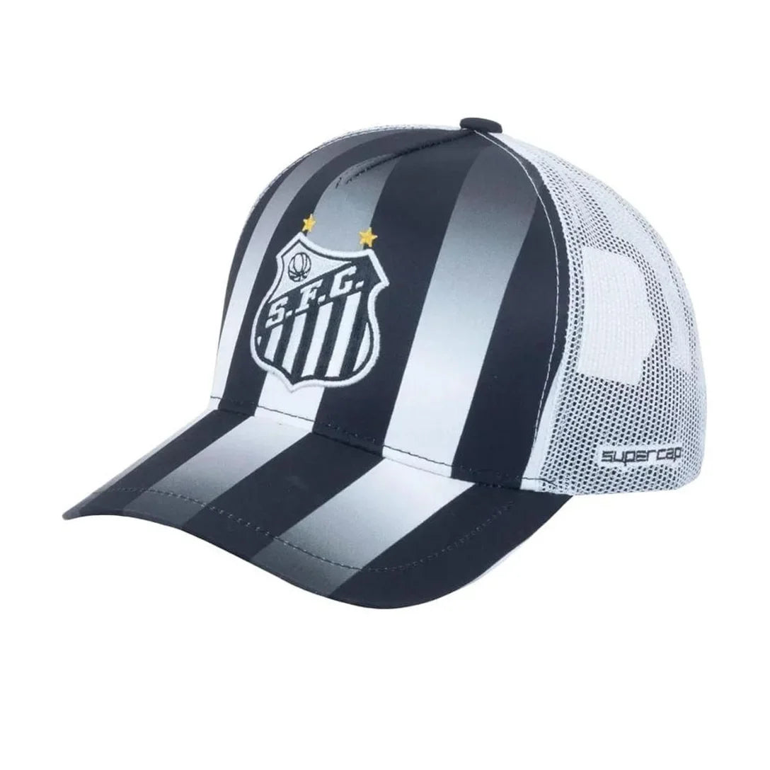 BONÉ SUPERCAP SANTOS TRUCKER BORDADO FRONTAL - PTO/BCO UN - Preto+Branco